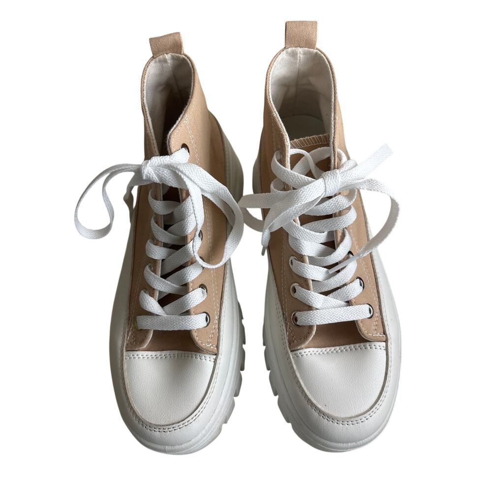 Beige Canvas Platform Sneakers Lug Sole Lace-Up Size 7 (Estimated) - Picture 7 of 9